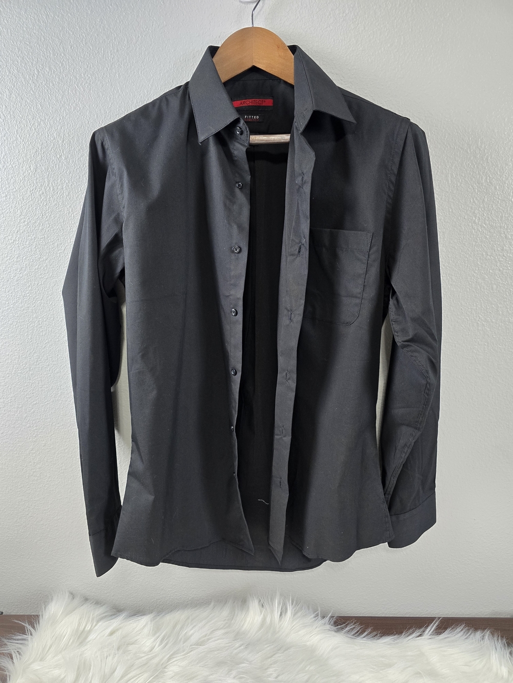 Archietect Fitted Stretch Men's Black Dress Shirt - Classic Button-Up M